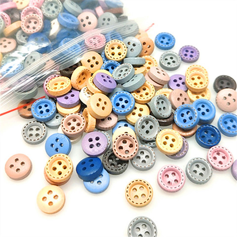 Suoja 50/200pcs mini 1cm mix color Botón de costura de madera scrapbook café punteado redondo cuatro agujeros, 10 mm de diámetro (3/8 pulgadas) ► Foto 1/3