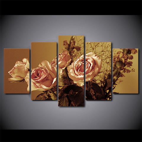 Cuadro sobre lienzo para pared 5 piezas Rosa Retro flor moderno HD impreso Modular marco de fotos de la habitación casa decoración carteles ► Foto 1/5