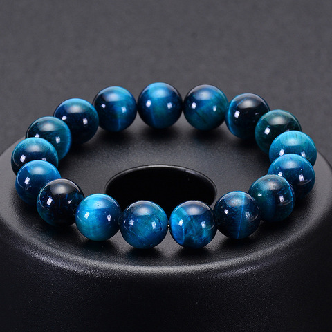 Pulsera minimalista de cuentas de Ojos de tigre azul lago para hombre, pulsera de piedra Natural, hecha a mano, informal, 6mm, 8mm, 10mm ► Foto 1/6