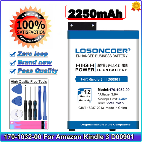 2250mAh batería de la batería FS249 para Amazon Kindle 3 teclado eReader D00901 GP-S10-346392-0100 170-1032-00 S11GTSF01A 170-1032-01 batería ► Foto 1/6