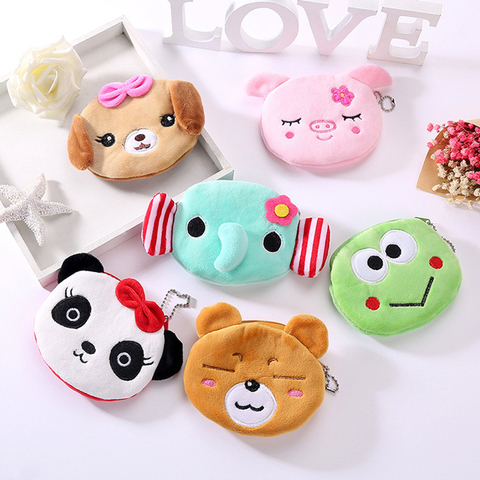 FUDEAM-monedero de felpa suave con dibujos animados de Panda, perro y conejo para mujer, Mini monedero con cremallera de Animal, monedero para niños y niñas, bolsa para auriculares con Cable USB ► Foto 1/6