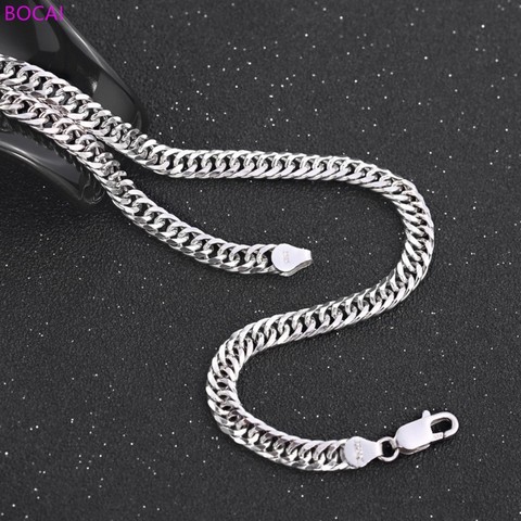 BOCAI-collar de plata de ley 925 para hombre, Gargantilla con doble botón, hip-hop, con personalidad, látigo, Plata tailandesa, cadena para el cuello, joyería argentina ► Foto 1/6