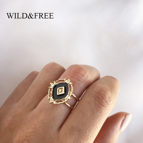 Wild & Free-anillos negros Vintage para mujer, anillos de aleación de oro y Zinc ahuecados geométricos en capas abiertas, regalo de fiesta, joyería ► Foto 1/6