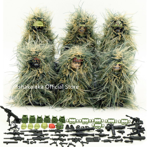 Traje Ghillie del ejército de camuflaje para niños, soldado de las Fuerzas Especiales de Guerra, SWAT, figura de bloques de construcción DIY, juguetes educativos, regalo, 6 uds. ► Foto 1/4