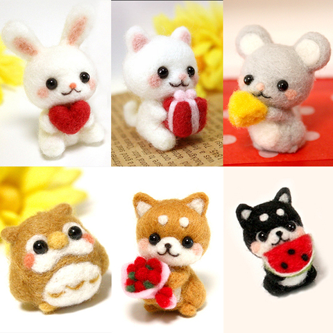 MIUSIE-conejo de lana hecho a mano con diseño de gato y perro, muñeco de lana hecho a mano ► Foto 1/6