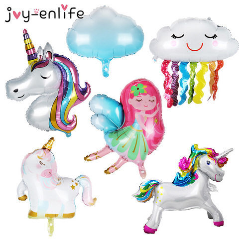 Globos de helio con arco iris de unicornio para decoración de fiesta, Globos de helio con nube, tema de unicornio, fiesta de bienvenida para el futuro bebé niños, 1 uds. ► Foto 1/6