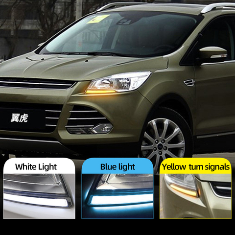1 juego de luces LED DRL intermitente para coche para Ford Kuga Escape 2014 2015 2016 2017 luces de circulación diurna luz diurna con lámpara de señal amarilla intermitente ► Foto 1/6