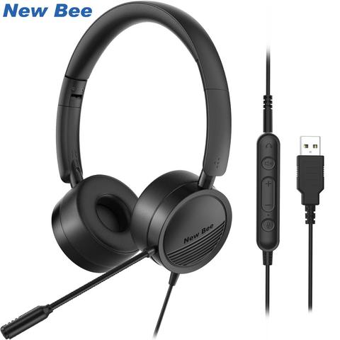 New Bee-auriculares USB con micrófono para PC cascos de negocios de 3,5mm con micrófono, cancelación de ruido silenciosa para centros de llamadas ► Foto 1/6