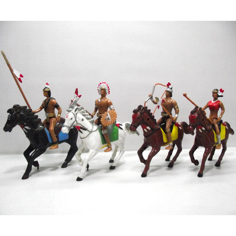 Figuras de acción de Cowboy con árbol de caballo, 4 bolsas/lote, figuras de Anime de PVC de estilo indio salvaje del Oeste, vaca de campo con Árbol de caballo, juguete de decoración de Navidad ► Foto 1/6