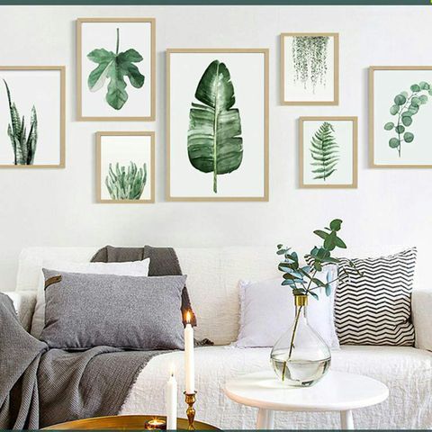 Cuadro sobre lienzo para pared con hojas de Monstera Deliciosa, carteles nórdicos de plantas de estilo verde e impresiones, imagen moderna para decoración del hogar ► Foto 1/6