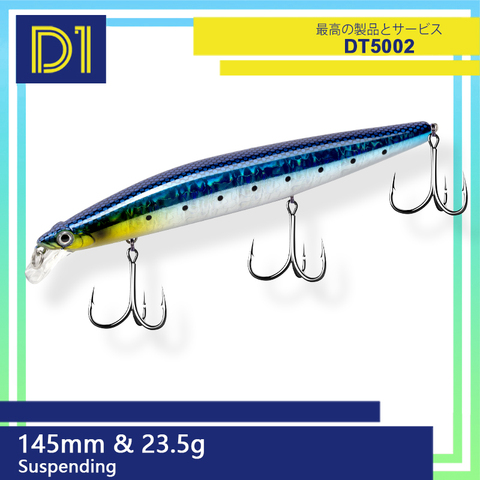 Señuelo de pececillo de pesca D1, 145mm/23,5g, 3 uds., suspensión silenciosa, wobbler, luminoso, para agua salada, crankbait, Japón, pargo, lubina ► Foto 1/6