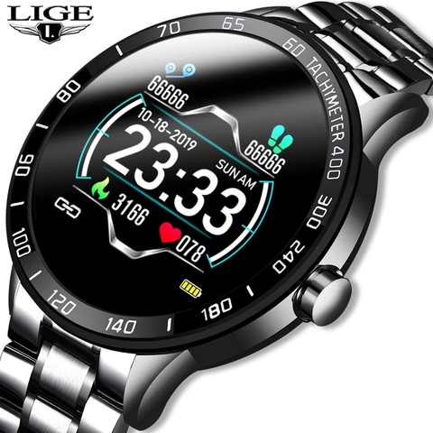 LIGE-reloj inteligente de acero para iPhone 2022, reloj inteligente deportivo con control del ritmo cardíaco y de la presión sanguínea para hombre ► Foto 1/6