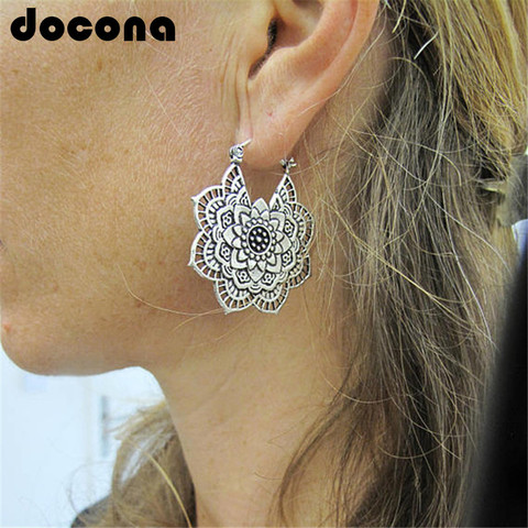 Docona Vintage Mandala flor pendiente con gota que cuelga para mujeres chica Tribal hueco Floral colgante Pendientes de botón Pendientes 5123 ► Foto 1/6