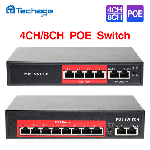Techage 4CH 8CH 52V conmutador POE de red 10/100Mbps IEEE 802,3 af/a sobre Ethernet cámara IP inalámbrico/AP/sistema de cámaras de CCTV ► Foto 1/6