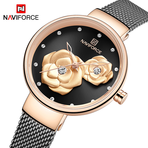 NAVIFORCE reloj de lujo para mujer moda creativa 3D oro rosa para mujer relojes de pulsera correa de acero reloj impermeable reloj femenino ► Foto 1/6