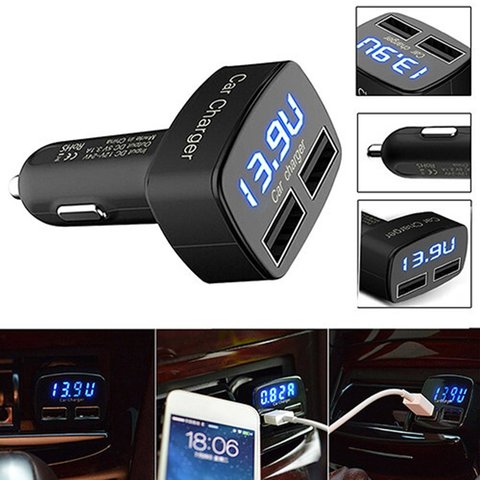 Cargador USB Dual 4 en 1 para coche pantalla LED Digital adaptador Universal DC 5V 3.1A con medidor de corriente y temperatura de voltaje ► Foto 1/6