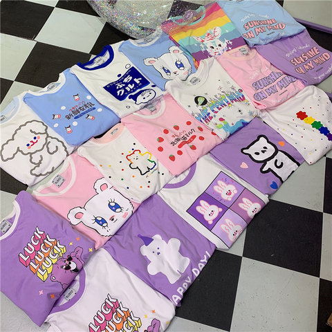 Camiseta de manga corta de algodón con estampado de corazón para chica, camiseta de manga corta con diseño de oso panda de dibujos animados TX ► Foto 1/6