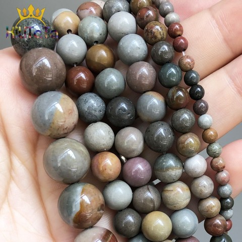 Natural jaspes oceánicos cuentas suave piedra redonda suelta perlas para joyería DIY haciendo pulsera pendientes accesorios 15 