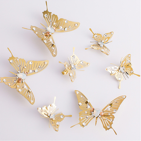 Horquillas de mariposa dorada para novia, accesorios para el cabello de boda, alas transparentes, Libélula, 1 ud. ► Foto 1/6