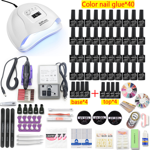 Profesional de uñas/40/30/20/10 colores Gel pulido acrílico Set de manicura de uñas herramientas con lámpara de uñas máquina de perforación Kit de uñas ► Foto 1/6