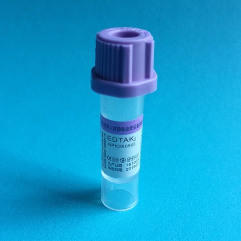 Tubo estéril de recolección de microsangre para niños, gorro morado desechable, tubo anticoagulante, 0,5 ml, 100 / PK ► Foto 1/6