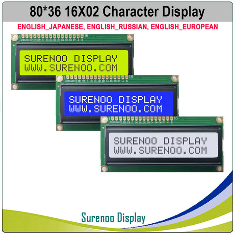 1602 162 16X2 Inglés Japonés RUSO EUROPEO EN JP, EU RU, módulo LCD de caracteres, pantalla LCM con controlador SPLC780D incorporado ► Foto 1/4