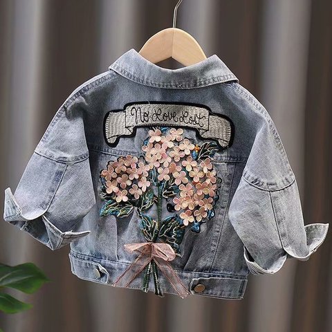 Chaquetas vaqueras para niñas, abrigos con bordado de flores para bebés, prendas de vestir para niños, Jeans rasgados, moda de primavera y otoño ► Foto 1/6