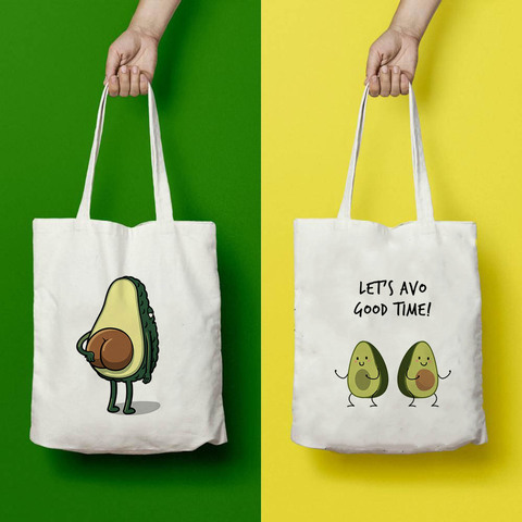 Aguacate lienzo impreso bolso de compras reutilizable bolsa vegano bolso Mochila de tela bolso de viaje de hombro profesor bolso Eco ► Foto 1/6