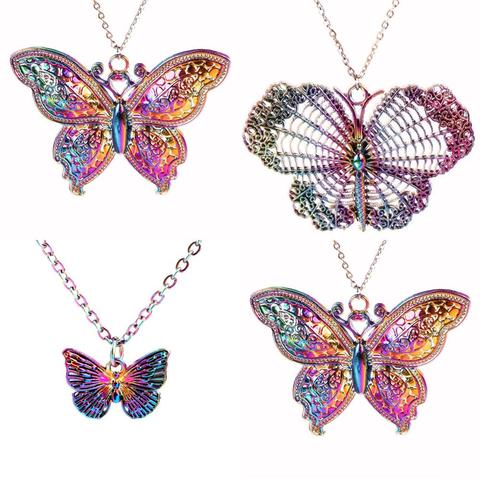 Collar de aleación de Color arcoíris para mujer y niña, 1 Uds., cadena de acero inoxidable gratis, joyería de mariposas ► Foto 1/6