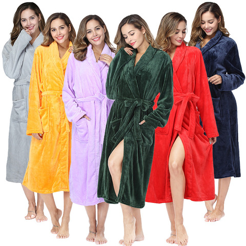 Albornoz informal tipo Kimono para mujer, Vestido largo de franela grueso y cálido, ropa de dormir de unicornio para el hogar, Otoño e Invierno ► Foto 1/6