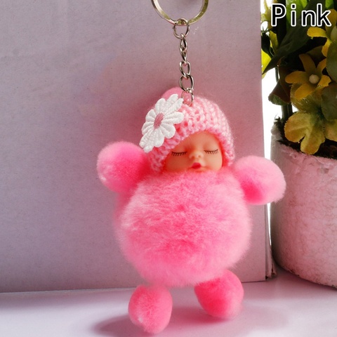 Nuevo lindo llavero de muñeco de bebé durmiendo Bola de Pelo de peluche llavero coche llavero mujeres bolsa Porta llaves colgante encanto Accesorios ► Foto 1/6