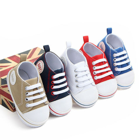 Zapatos de suela suave para bebés recién nacidos, zapatillas de cuna de 0 a 18 meses con cordones de tela de lona, color blanco ► Foto 1/6