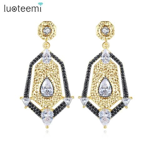 LUOTEEMI-pendientes de gota grande para mujer, diseño de escudo de circonita cúbica transparente, joyería de moda para citas, regalo de Navidad, Bisutería ► Foto 1/6