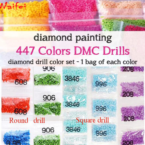 DMC-447 colores, se puede elegir un paquete pequeño, diamante cuadrado/redondo, pintura de diamante, bordado, cuentas de cristal, accesorio, venta al por mayor ► Foto 1/6