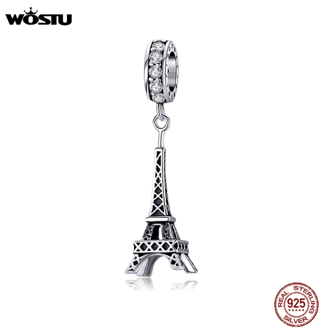 WOSTU auténtica Plata de Ley 925 Eiffel encantos de torre de circón calado cuentas Original pulsera colgante de joyería CTC154 ► Foto 1/6