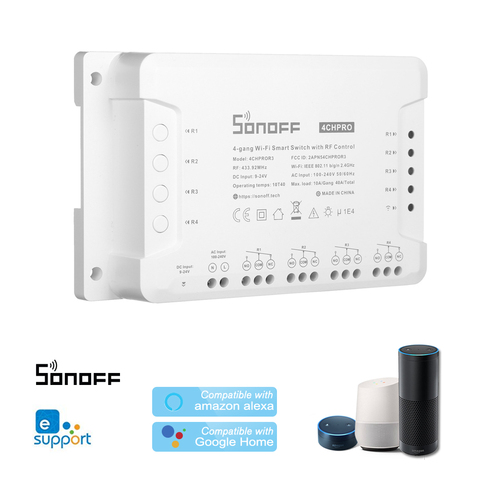 SONOFF-interruptor inteligente con WiFI para el hogar, dispositivo de 4 canales, R3/PRO, R3, 433MHz, bloqueo automático, interbloqueo, funciona con Amazon, Alexa y Google Home ► Foto 1/6