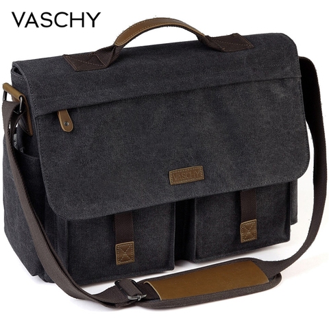 VASCHY-bandolera Vintage de lona encerada para hombre y mujer, resistente al agua, maletín para ordenador portátil de 15,6 pulgadas, bolso de hombro acolchado ► Foto 1/6