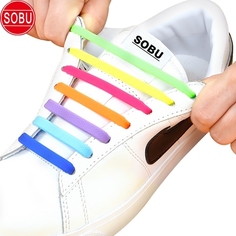 No silicona zapato elástico cordones especial perezosos Cordones elásticos para zapatos para hombres y mujeres cordones niños adultos cordones para zapatillas deportivas 13 colores ► Foto 1/6