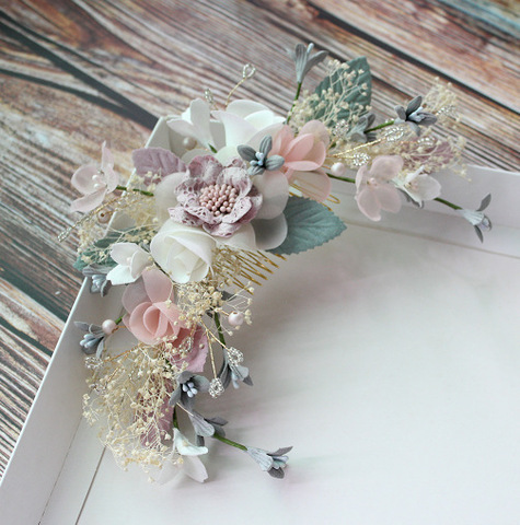 Diadema nupcial con flores de tela romántica para mujer, accesorios para el cabello de boda hechos a mano ► Foto 1/6