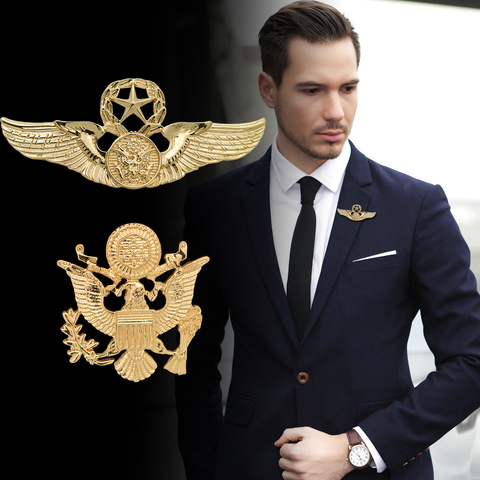 2016 broches de moda europea y americana hebilla Pin personalizado chaleco Retro doble cabeza de águila insignia broche de traje de hombre ► Foto 1/5