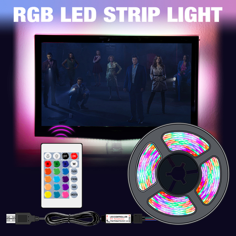 Tira de luz LED USB RGB DC 5V SMD2835 cinta Flexible de Fita Led TV luz 50CM 1M 2M 3M 4M 5M cinta RGBW Control remoto Led de neón ► Foto 1/6