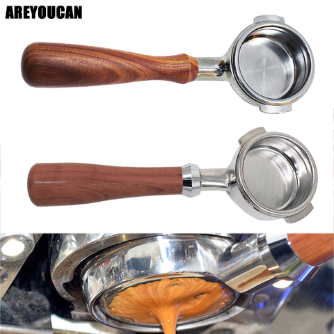 Portafiltro de café sin fondo, máquina de café de 58MM con mango de madera sólida, herramientas de café de acero inoxidable 304, venta al por mayor ► Foto 1/5