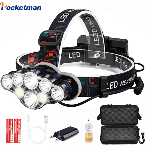 Linterna frontal led de 40000LM, faro recargable por USB, 7 LED, 8 modos, resistente al agua ► Foto 1/6