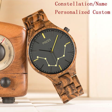 Reloj de pulsera personalizado para hombre, cronógrafo con constelación personalizada con nombre y logotipo de madera, regalo para hombre, OEM, envío directo ► Foto 1/1