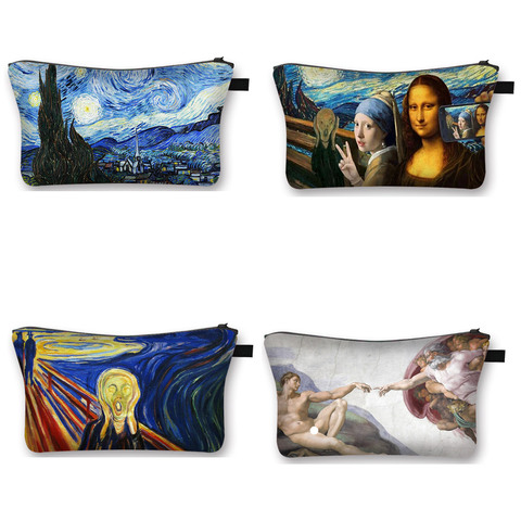 Van Gogh/Miguel Ángel/Da Vinci decoración cosmética bolso de las mujeres bolso de maquillaje de moda noche estrellada/David/Mona Lisa señora caso cosmético ► Foto 1/6