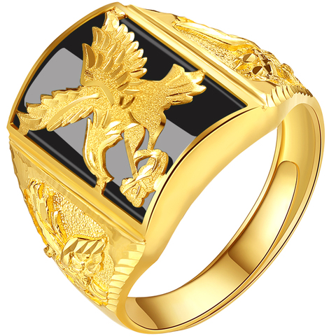 Punk Rock Eagle anillo de hombre piedra negra Color oro redimensionable a 7-11 joyería de dedo nunca se desvanece ► Foto 1/5