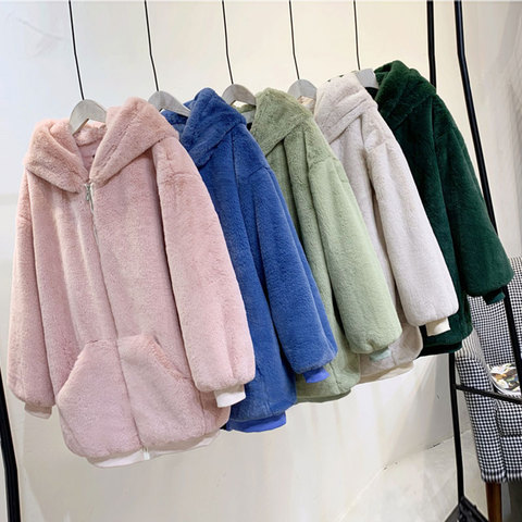 Abrigo de piel sintética con capucha de gran tamaño para mujer, chaqueta de invierno, Parka gruesa a la moda, chaquetas de piel sintética holgadas para mujer ► Foto 1/6