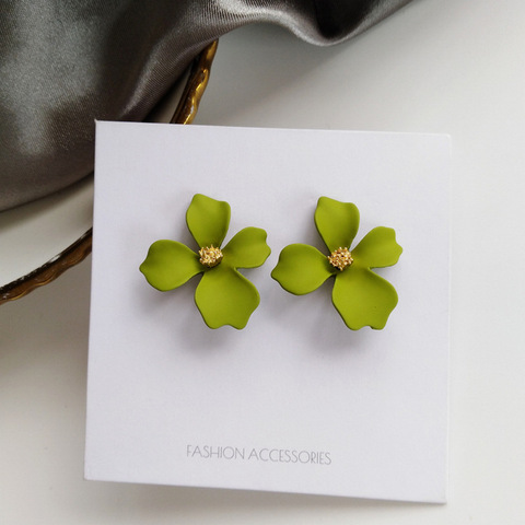 Pendientes de tuerca de aguja S925 para mujer, aretes de Metal de Estilo de primavera con recubrimiento de flor verde, joyería para chica, regalos para estudiante ► Foto 1/6