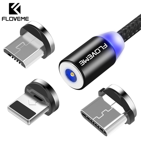 FLOVEME Cable magnético cargador iphone 7 Micro USB tipo C Cable de iluminación 2A carga rápida USBC/Cable tipo C para iPhone Samsung Cable cable micro usb carga rapida ► Foto 1/6