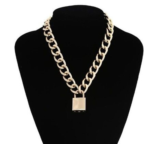 Collar con colgante de bloqueo grande Punk minimalista para mujer, cadenas de cuello holgado, collares de cadena suéter para fiesta, joyería larga con candado ► Foto 1/1